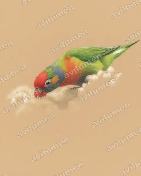 Illustration Crayon de couleur : Psitteuteles versicolor (Loriquet versicolore)