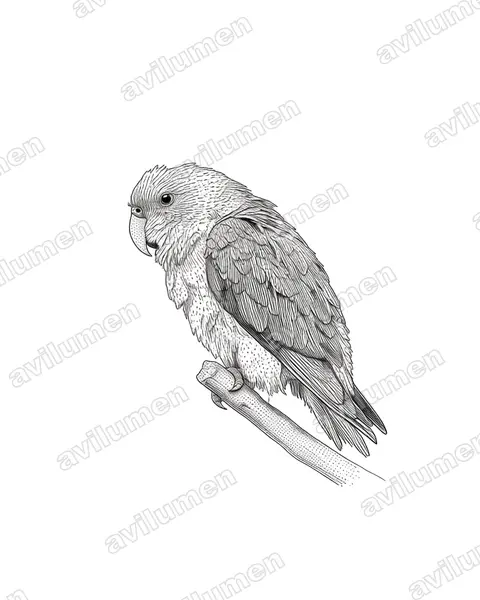 蓝腰鹦鹉（Psittinus cyanurus）的钢笔墨线插画