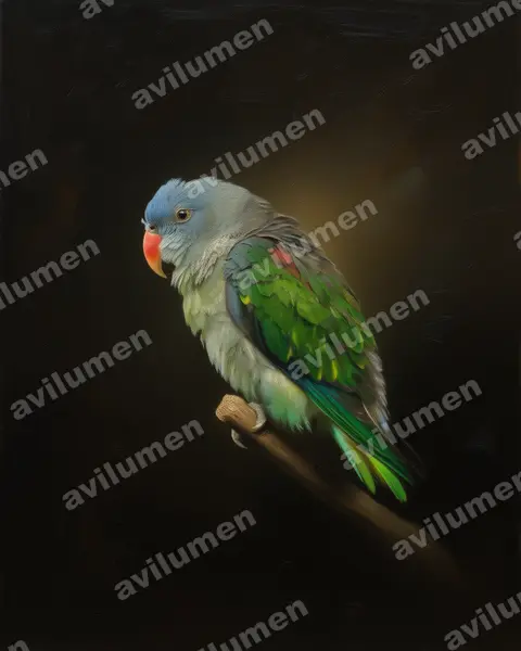 蓝腰鹦鹉（Psittinus cyanurus）的油画插画