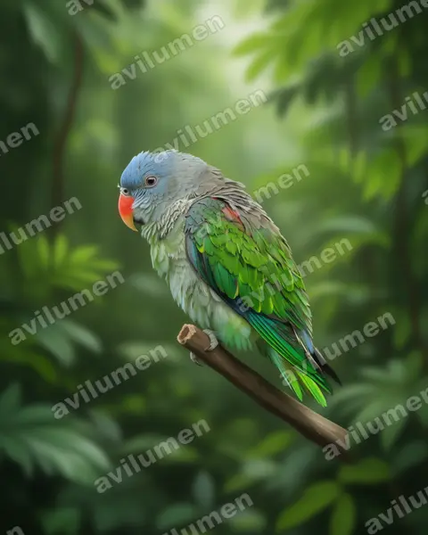 蓝腰鹦鹉（Psittinus cyanurus）的写实插画