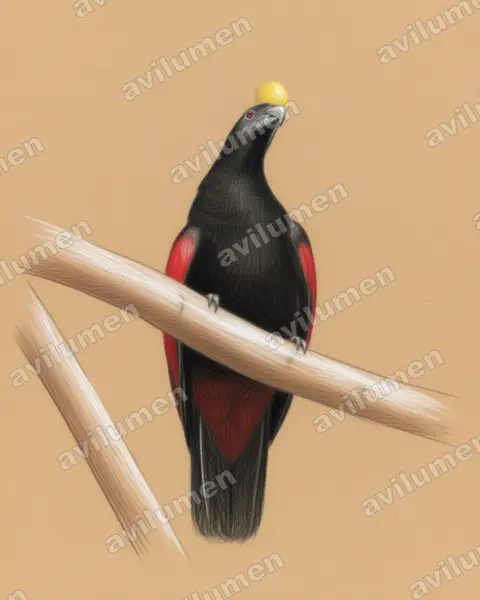 Illustration Crayon de couleur : Psittrichas fulgidus (Psittrichas de Pesquet)
