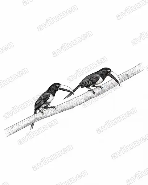 Illustration Encre : Pteroglossus aracari (Araçari grigri)