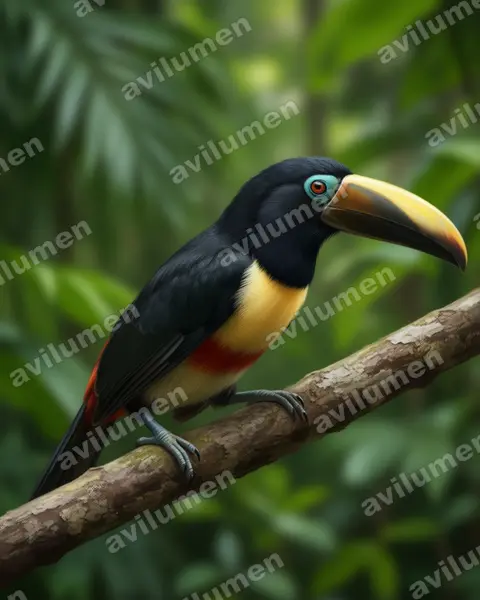Illustration Réaliste : Pteroglossus aracari (Araçari grigri)