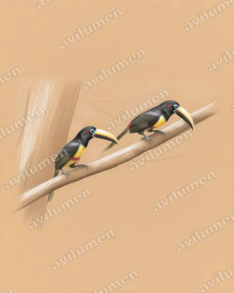 Illustration Crayon de couleur : Pteroglossus aracari (Araçari grigri)