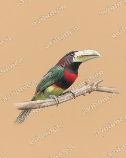 Ilustración en Lápiz de color: Pteroglossus azara (Pteroglossus azara)