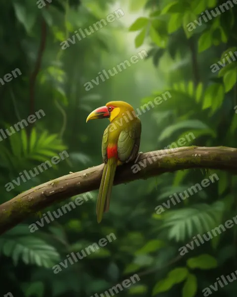 Ilustración en Realista: Pteroglossus bailloni (Arasarí banana)