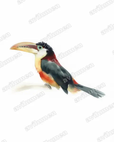 Ilustración en Acuarela: Pteroglossus beauharnaesii (Pteroglossus beauharnaisii)