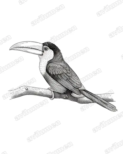 Ilustración en Tinta: Pteroglossus beauharnaesii (Pteroglossus beauharnaisii)