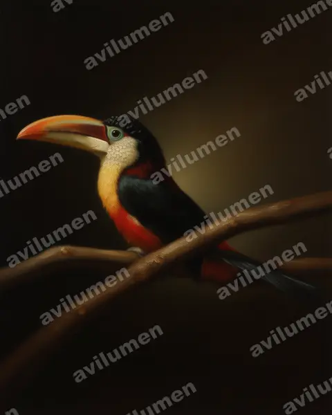 Ilustración en Óleo: Pteroglossus beauharnaesii (Pteroglossus beauharnaisii)