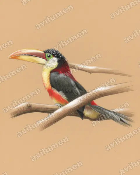 Ilustración en Lápiz de color: Pteroglossus beauharnaesii (Pteroglossus beauharnaisii)