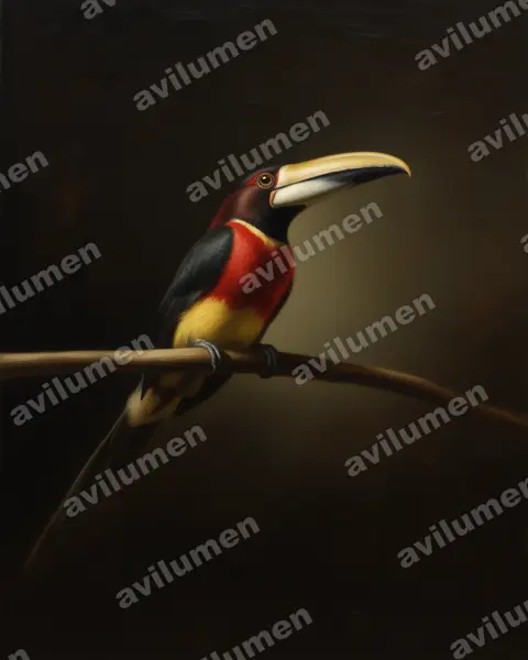 Illustration im Stil Öl: Rotnackenarassari (Pteroglossus bitorquatus)