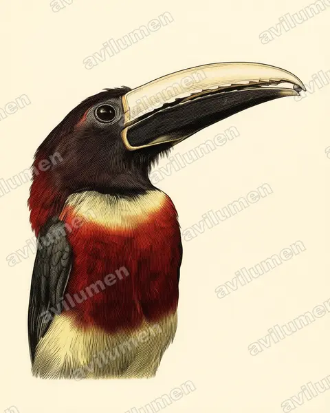 Illustration Planche ancienne : Pteroglossus castanotis (Áraçari à oreillons roux)