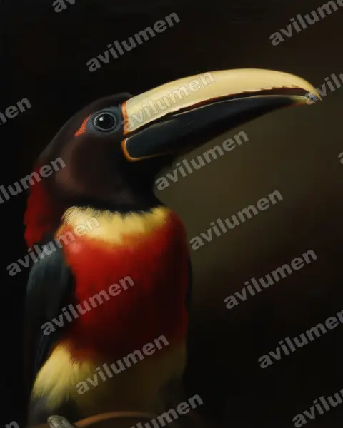 Illustration Huile : Pteroglossus castanotis (Áraçari à oreillons roux)