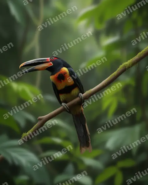 Illustration Réaliste : Pteroglossus erythropygius (Araçari à bec clair)