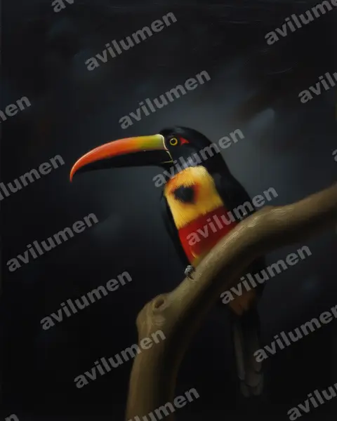 Illustration im Stil Öl: Feuerschnabelarassari (Pteroglossus frantzii)