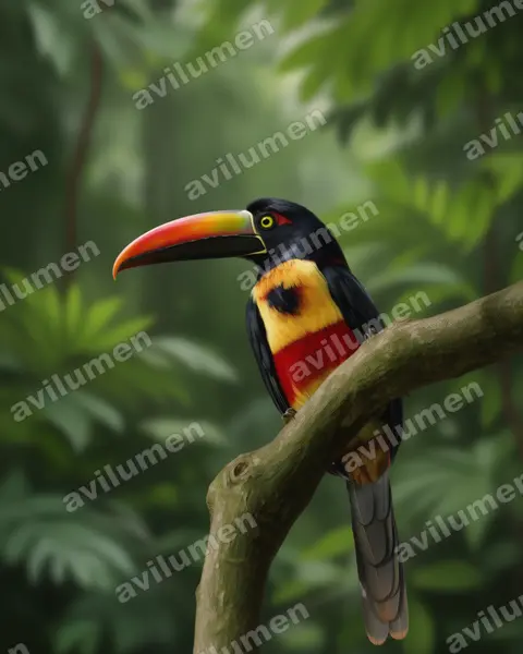 Illustration im Stil Realistisch: Feuerschnabelarassari (Pteroglossus frantzii)