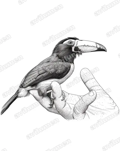 Ink illustration: Pteroglossus inscriptus (Lettered Aracari)