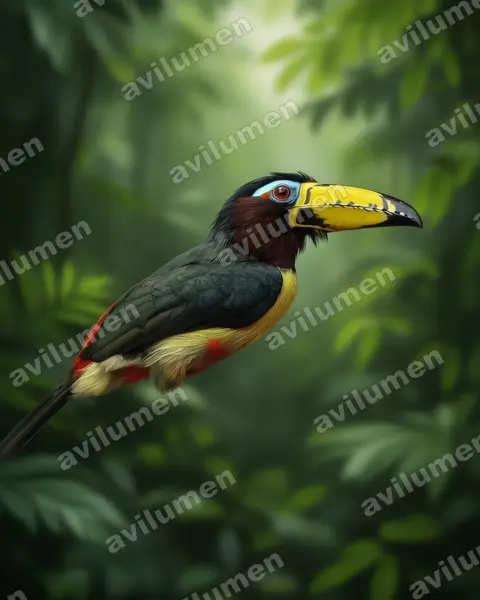 Realistic illustration: Pteroglossus inscriptus (Lettered Aracari)