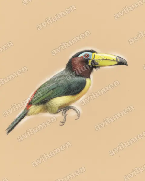 Colored pencil illustration: Pteroglossus inscriptus (Lettered Aracari)