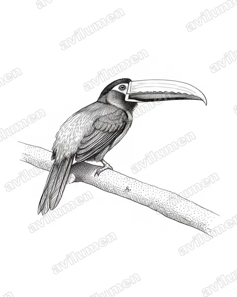 Ilustración en Tinta: Pteroglossus sanguineus (Arasarí de pico rayado)