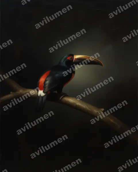 Ilustración en Óleo: Pteroglossus sanguineus (Arasarí de pico rayado)