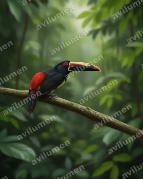 Ilustración en Realista: Pteroglossus sanguineus (Arasarí de pico rayado)