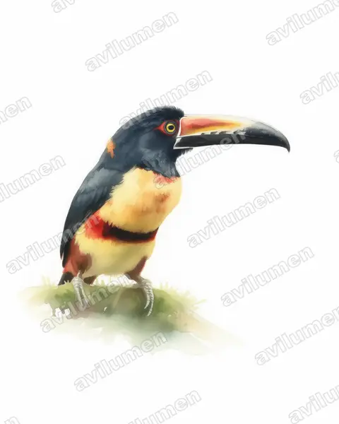 Illustration Aquarelle : Pteroglossus torquatus (Araçari à collier)