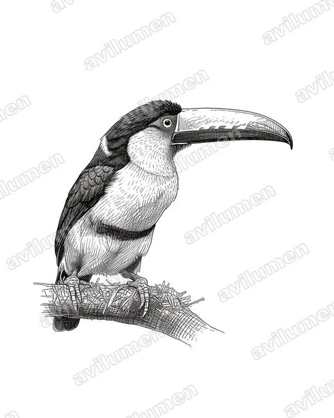 Illustration Encre : Pteroglossus torquatus (Araçari à collier)