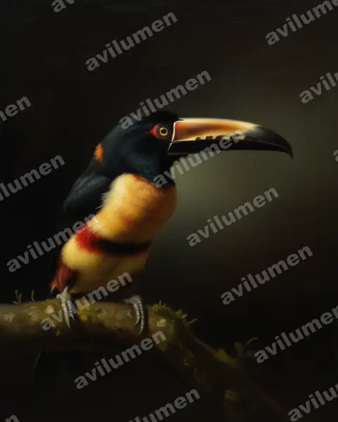 Illustration Huile : Pteroglossus torquatus (Araçari à collier)