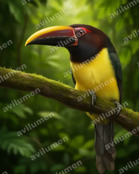 Ilustración en Realista: Pteroglossus viridis (Arasarí verde​)