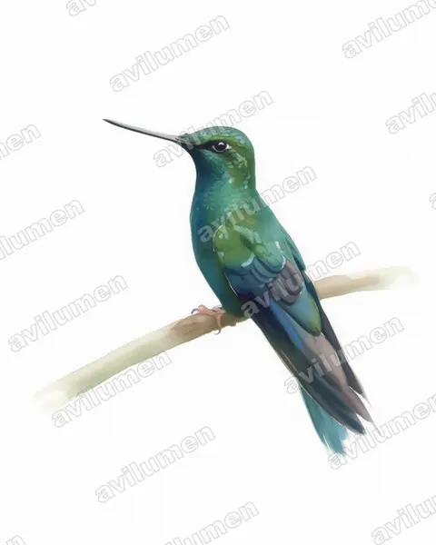 Ilustración en Acuarela: Pterophanes cyanopterus (Colibrí aliazul​)