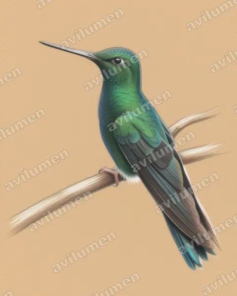 Ilustración en Lápiz de color: Pterophanes cyanopterus (Colibrí aliazul​)
