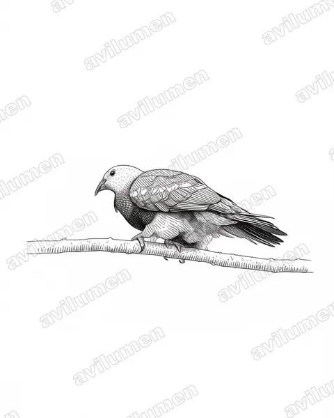 Illustration im Stil Tusche: Langschwanz-Fruchttaube (Ptilinopus magnificus)