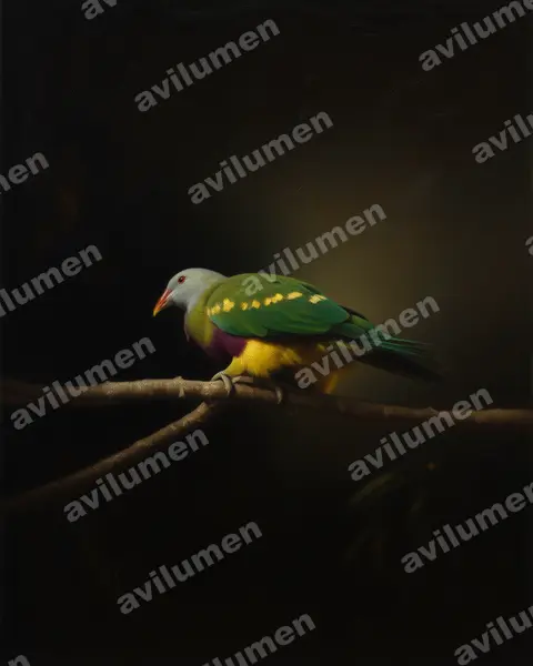 Illustration im Stil Öl: Langschwanz-Fruchttaube (Ptilinopus magnificus)