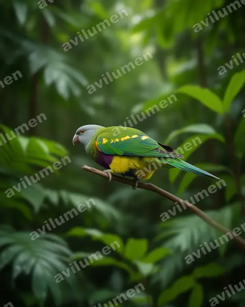 Illustration im Stil Realistisch: Langschwanz-Fruchttaube (Ptilinopus magnificus)