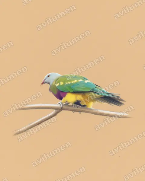 Illustration im Stil Buntstift: Langschwanz-Fruchttaube (Ptilinopus magnificus)