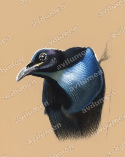 Illustration Crayon de couleur : Ptiloris magnificus (Paradisier gorge-d'acier)