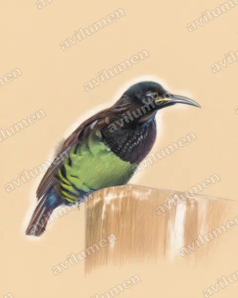 Illustration Crayon de couleur : Ptiloris victoriae (Paradisier de Victoria)