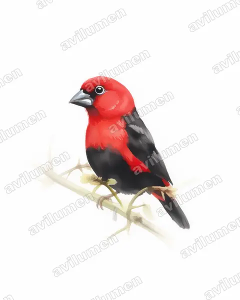 Illustration Aquarelle : Pyrenestes ostrinus (Pyréneste ponceau)