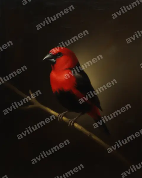 Illustration Huile : Pyrenestes ostrinus (Pyréneste ponceau)