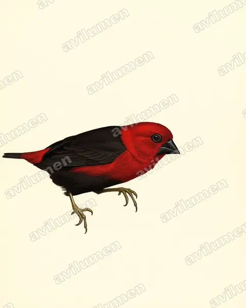 赤红裂籽雀（Pyrenestes sanguineus）的古典图版插画