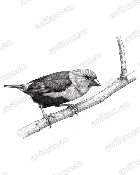赤红裂籽雀（Pyrenestes sanguineus）的钢笔墨线插画