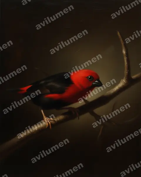 赤红裂籽雀（Pyrenestes sanguineus）的油画插画