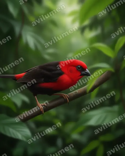 赤红裂籽雀（Pyrenestes sanguineus）的写实插画