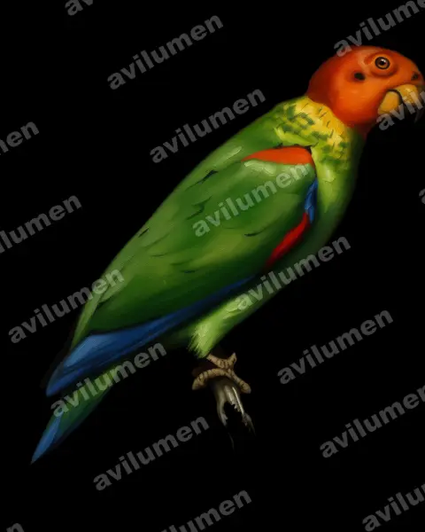 Illustration Huile : Pyrilia aurantiocephala (Caïque chauve)