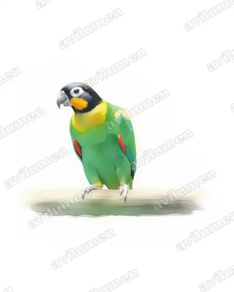 Orange-cheeked parrot（Pyrilia barrabandi）的水彩插画