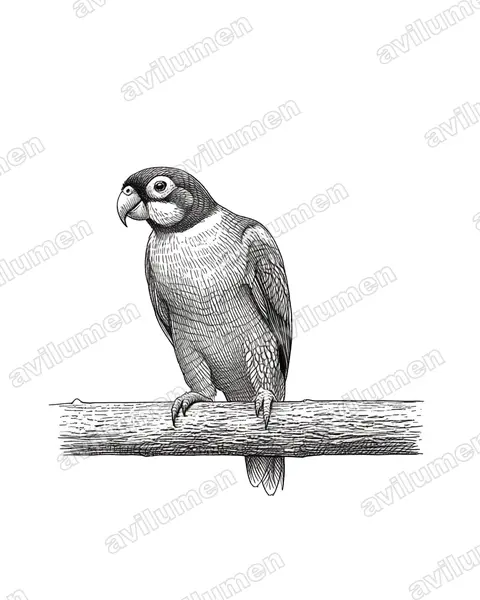 Orange-cheeked parrot（Pyrilia barrabandi）的钢笔墨线插画