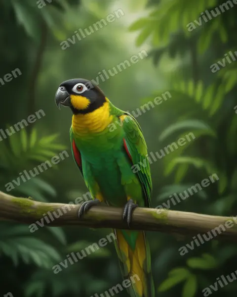 Orange-cheeked parrot（Pyrilia barrabandi）的写实插画