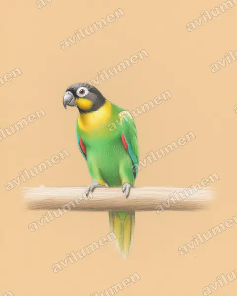 Orange-cheeked parrot（Pyrilia barrabandi）的彩色铅笔插画