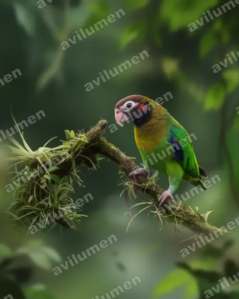 Ilustración en Realista: Pyrilia haematotis (Lorito encapuchado)
